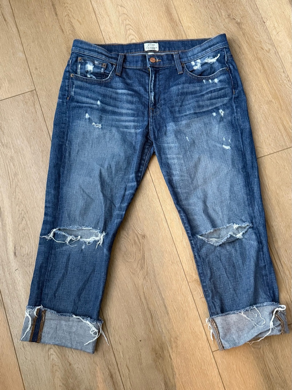 J.Crew Slim Broken-In Boyfriend Jeans 29P Petite Distressed Ripped Cuffed